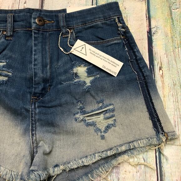 Blank NYC Short Womens 29 Blue Denim Ombre Solid Gold Hi-Rise ASO Selena Gomez - Picture 6 of 13